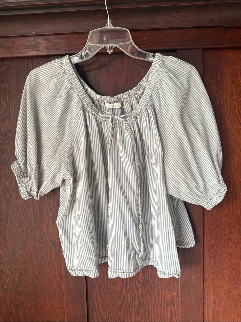 Doen Light Gray Pinstripe Peasant Blouse